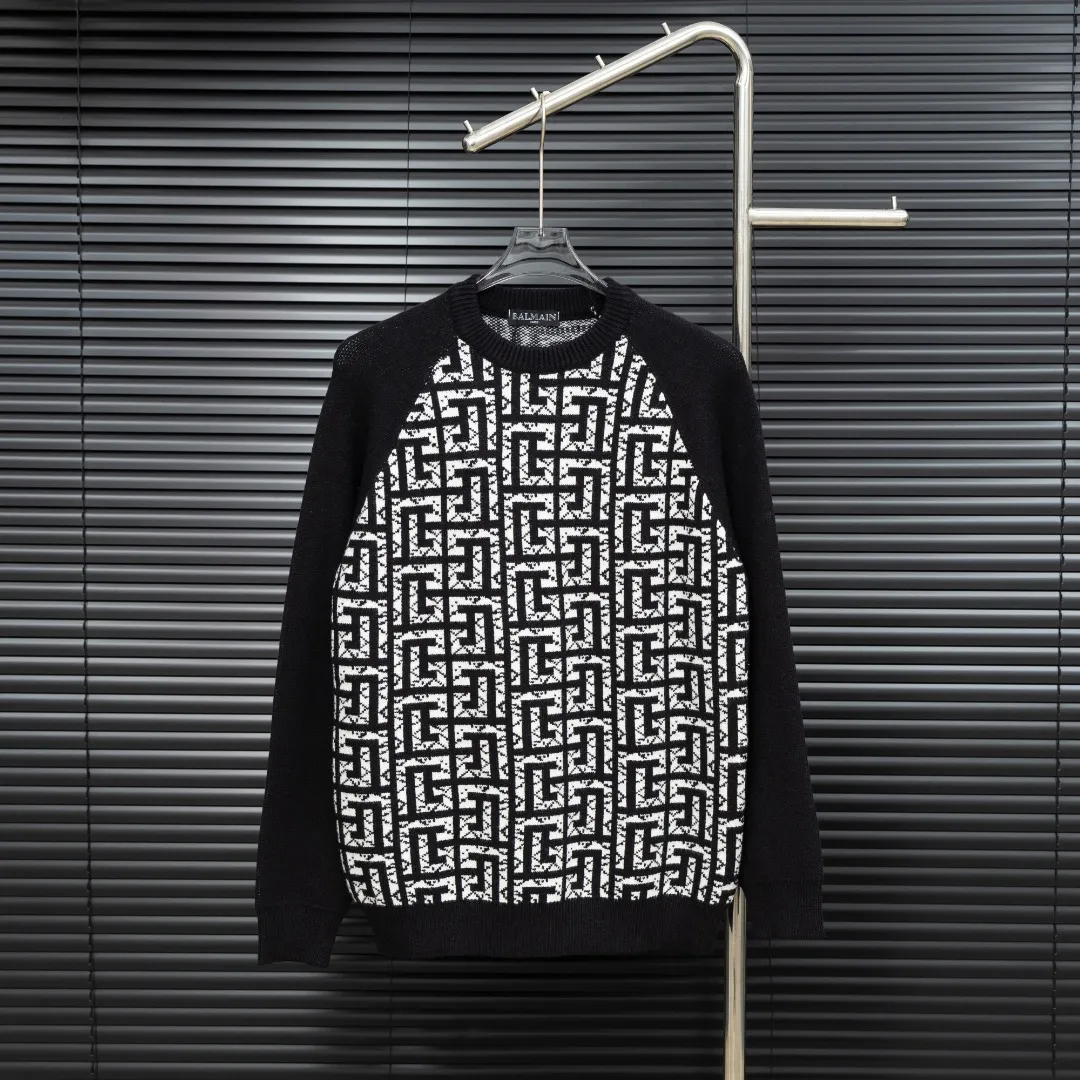 Style: BALMAIN Paris limited full-print jacquard long-sleeved sweater Size: S-XXL Fabric: Wool blend Accessories: Full set of customized original accessories No gender distinction Men and women Same Style